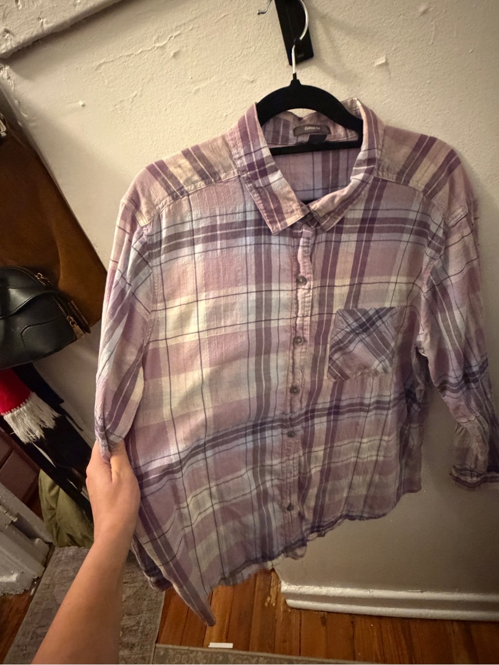Eddie Bauer Purple Plaid Classic Fit Button Down Shirt XL
